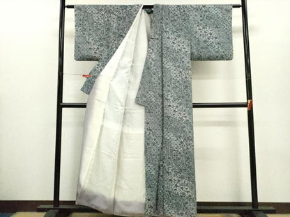 平和屋着物●上質な小紋　切嵌更紗花文　正絹　逸品　CABH7993ze