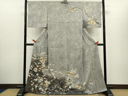 平和屋着物●訪問着　冊子枝花文　たたき染め　金彩　正絹　逸品　CABH7996ze