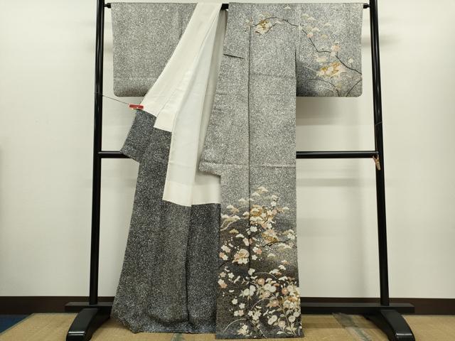 平和屋着物●訪問着　冊子枝花文　たたき染め　金彩　正絹　逸品　CABH7996ze