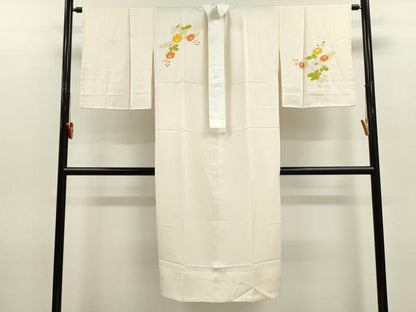 平和屋着物●長襦袢　無双仕立て　駒刺繍　糸車枝菊文　金彩　正絹　逸品　未使用　CABH7999ze