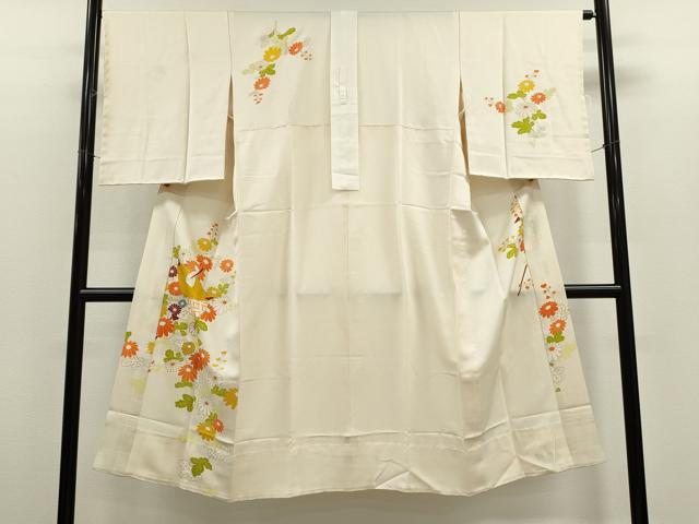 平和屋着物●長襦袢　無双仕立て　駒刺繍　糸車枝菊文　金彩　正絹　逸品　未使用　CABH7999ze