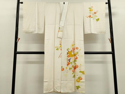 平和屋着物●長襦袢　無双仕立て　駒刺繍　糸車枝菊文　金彩　正絹　逸品　未使用　CABH7999ze