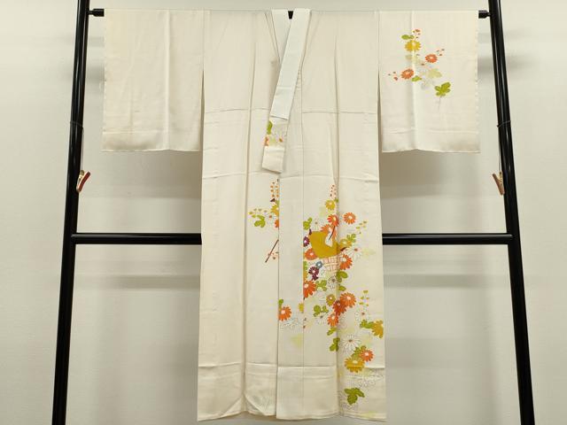 平和屋着物●長襦袢　無双仕立て　駒刺繍　糸車枝菊文　金彩　正絹　逸品　未使用　CABH7999ze