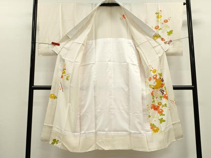 平和屋着物●長襦袢　無双仕立て　駒刺繍　糸車枝菊文　金彩　正絹　逸品　未使用　CABH7999ze