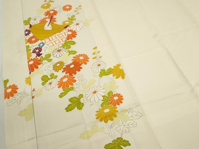 平和屋着物●長襦袢　無双仕立て　駒刺繍　糸車枝菊文　金彩　正絹　逸品　未使用　CABH7999ze