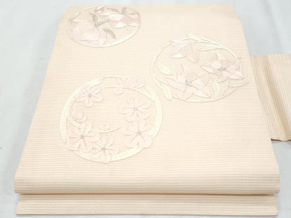 平和屋着物＊夏物　九寸名古屋帯　総刺繍　花丸文　正絹　逸品　CABH8025fb
