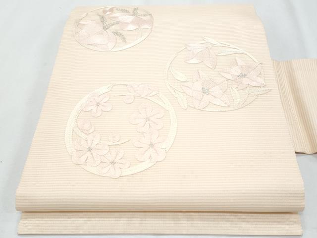 平和屋着物＊夏物　九寸名古屋帯　総刺繍　花丸文　正絹　逸品　CABH8025fb