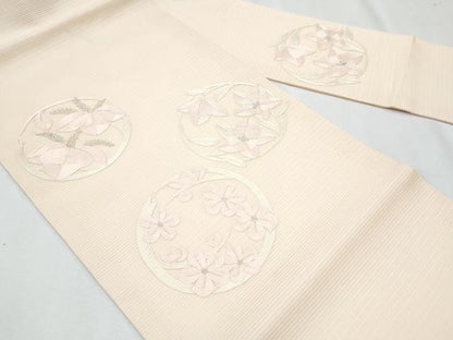 平和屋着物＊夏物　九寸名古屋帯　総刺繍　花丸文　正絹　逸品　CABH8025fb