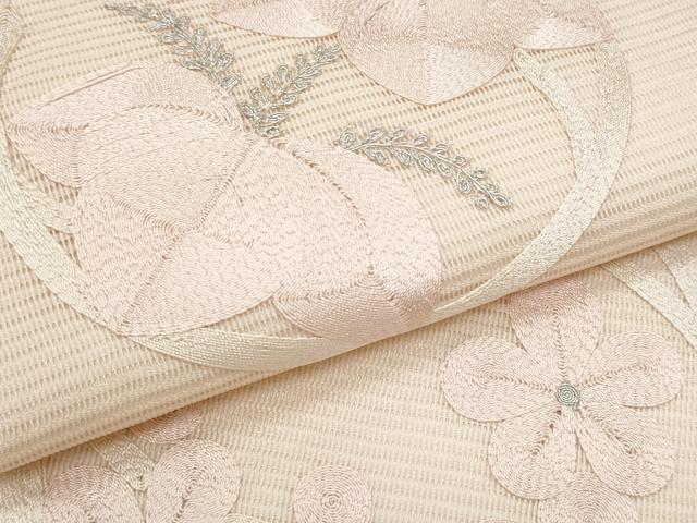 平和屋着物＊夏物　九寸名古屋帯　総刺繍　花丸文　正絹　逸品　CABH8025fb