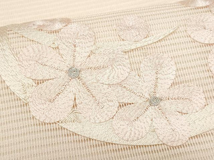 平和屋着物＊夏物　九寸名古屋帯　総刺繍　花丸文　正絹　逸品　CABH8025fb