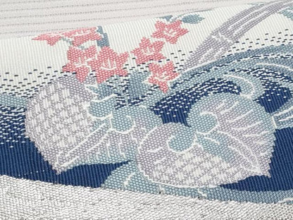 平和屋着物＊夏物　九寸開き名古屋帯　流水草花文　銀糸　正絹　逸品　CABH8026fb
