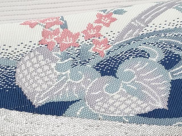 平和屋着物＊夏物　九寸開き名古屋帯　流水草花文　銀糸　正絹　逸品　CABH8026fb