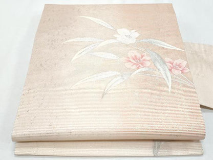 平和屋着物＊夏物　九寸名古屋帯　枝花文　金銀糸　正絹　逸品　CABH8027fb
