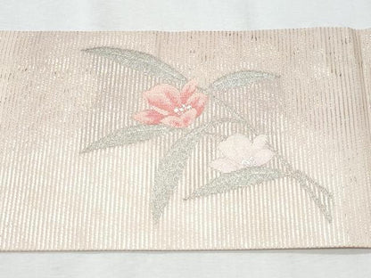 平和屋着物＊夏物　九寸名古屋帯　枝花文　金銀糸　正絹　逸品　CABH8027fb