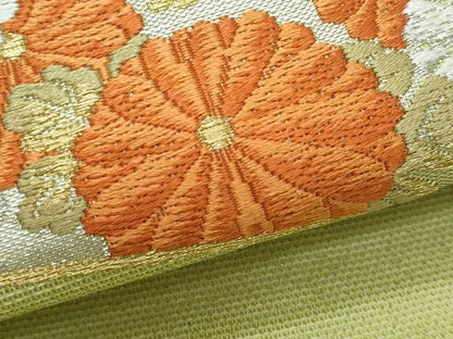 平和屋着物＊夏物　九寸名古屋帯　唐織　菊　金銀糸　正絹　逸品　CABH8028fb