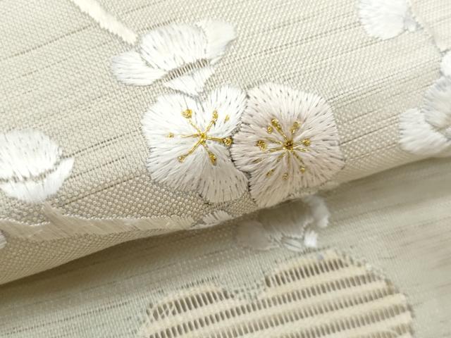 平和屋着物＊夏物　八寸名古屋帯　手刺繍　絽綴れ　枝花文　金糸　正絹　逸品　CABH8030fb