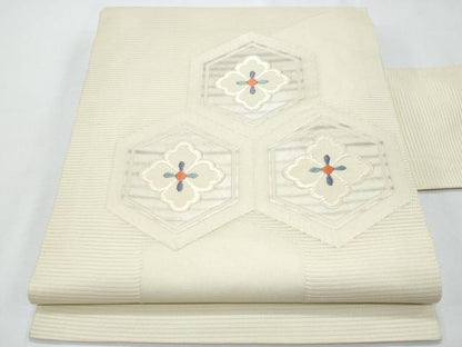 平和屋着物＊夏物　九寸名古屋帯　亀甲花文　正絹　逸品　CABH8034fb
