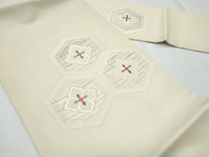 平和屋着物＊夏物　九寸名古屋帯　亀甲花文　正絹　逸品　CABH8034fb