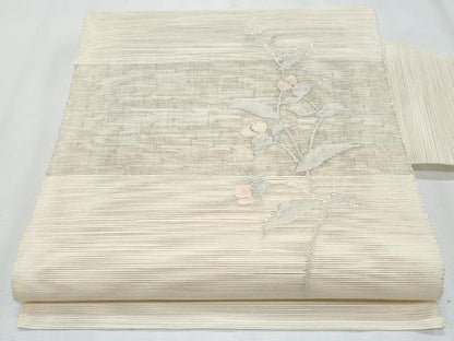 平和屋着物＊夏物　八寸名古屋帯　枝花文　金銀糸　正絹　逸品　CABH8038fb