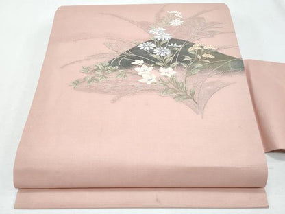 平和屋着物＊夏物　九寸名古屋帯　草花文　正絹　逸品　CABH8041fb