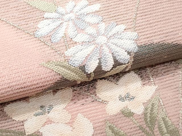 平和屋着物＊夏物　九寸名古屋帯　草花文　正絹　逸品　CABH8041fb