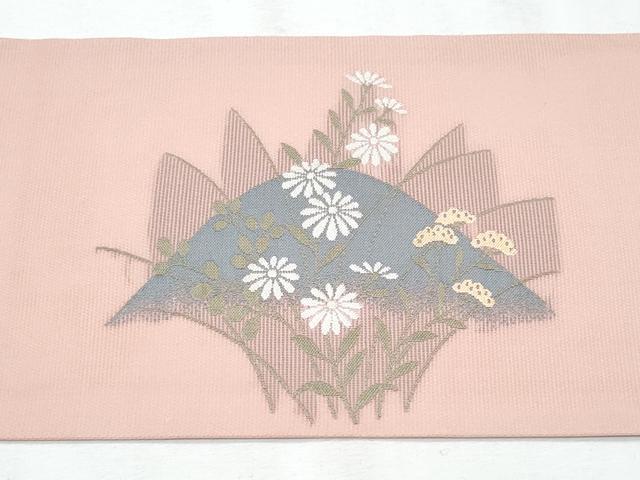 平和屋着物＊夏物　九寸名古屋帯　草花文　正絹　逸品　CABH8041fb