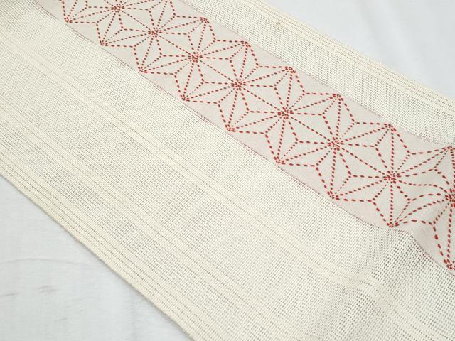 平和屋着物＊夏物　八寸名古屋帯　刺し子　麻の葉文様　正絹　逸品　CABH8050fb