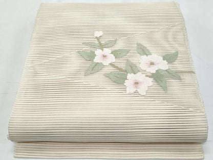 平和屋着物＊夏物　八寸名古屋帯　絽綴れ　草花文　金糸　正絹　逸品　CABH8052fb