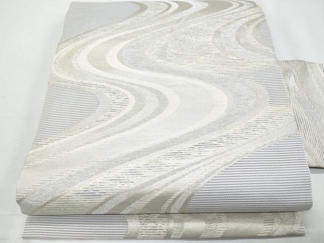 平和屋着物＊夏物　九寸名古屋帯　流水文　銀糸　正絹　逸品　CABH8053fb
