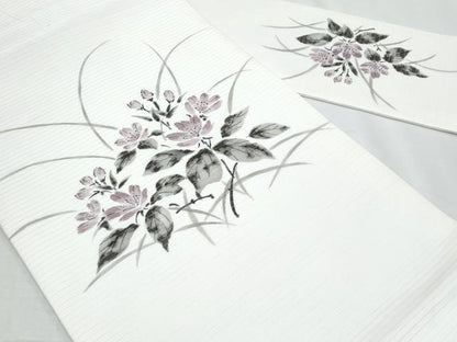 平和屋着物＊夏物　塩瀬　九寸名古屋帯　手描き　草花文　正絹　逸品　CABH8054fb