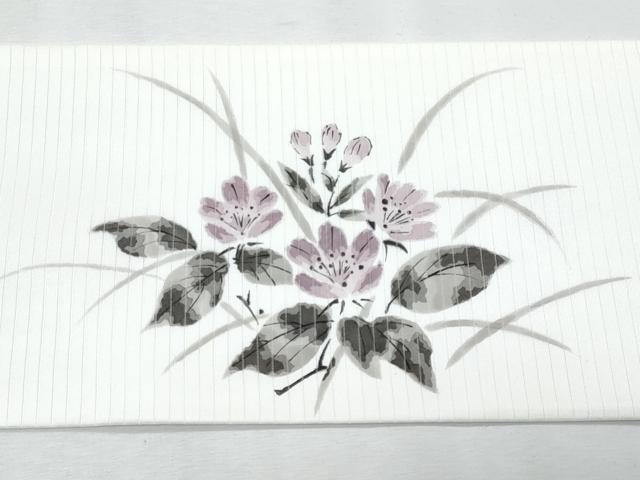 平和屋着物＊夏物　塩瀬　九寸名古屋帯　手描き　草花文　正絹　逸品　CABH8054fb
