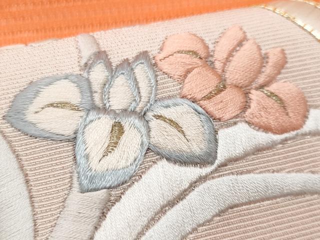 平和屋着物＊夏物　九寸名古屋帯　駒刺繍　枝花文　正絹　逸品　CABH8060fb