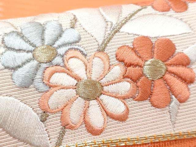 平和屋着物＊夏物　九寸名古屋帯　駒刺繍　枝花文　正絹　逸品　CABH8060fb