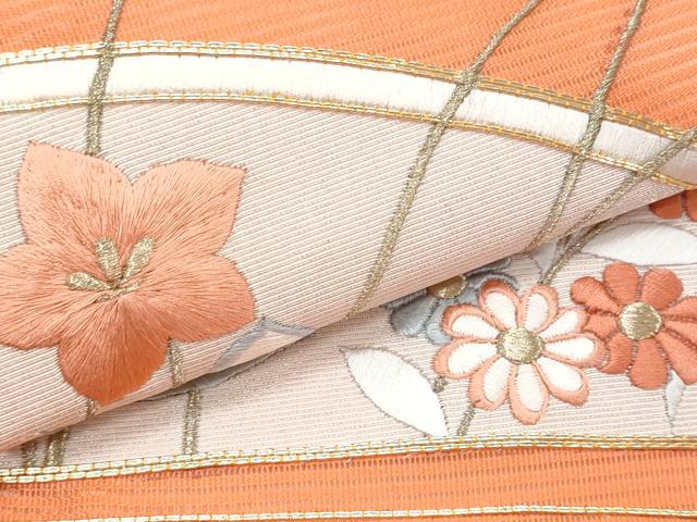 平和屋着物＊夏物　九寸名古屋帯　駒刺繍　枝花文　正絹　逸品　CABH8060fb