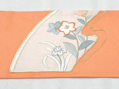 平和屋着物＊夏物　九寸名古屋帯　駒刺繍　枝花文　正絹　逸品　CABH8060fb