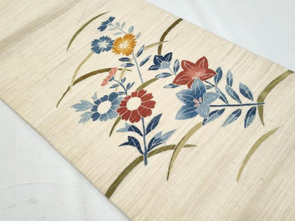 平和屋着物＊夏物　九寸開き名古屋帯　枝花文　絹麻　逸品　CABH8062fb
