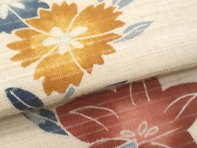 平和屋着物＊夏物　九寸開き名古屋帯　枝花文　絹麻　逸品　CABH8062fb
