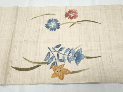 平和屋着物＊夏物　九寸開き名古屋帯　枝花文　絹麻　逸品　CABH8062fb