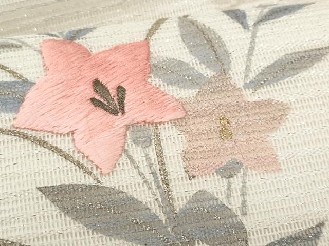 平和屋着物＊夏物　九寸名古屋帯　刺繍　流水桔梗文　金銀彩　正絹　逸品　CABH8063fb