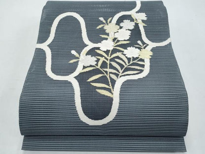 平和屋着物＊夏物　八寸名古屋帯　絽綴れ　枝花文　金銀糸　正絹　逸品　CABH8068fb