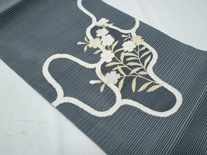 平和屋着物＊夏物　八寸名古屋帯　絽綴れ　枝花文　金銀糸　正絹　逸品　CABH8068fb