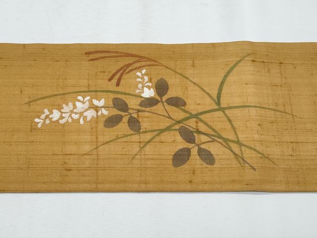 平和屋着物＊夏物　九寸名古屋帯　紬地　刺繍　枝花文　正絹　逸品　CABH8069fb