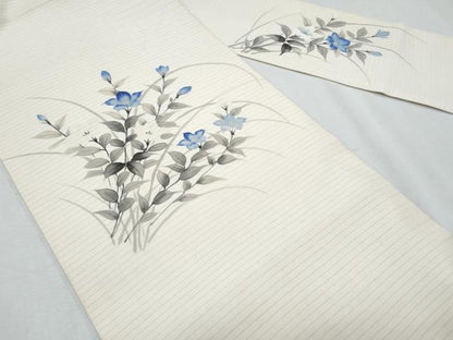 平和屋着物＊夏物　塩瀬　九寸名古屋帯　手描き　枝花文　正絹　逸品　CABH8071fb