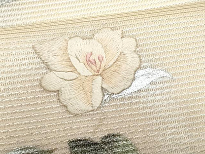 平和屋着物＊夏物　九寸名古屋帯　刺繍　枝花文　金銀彩　正絹　逸品　CABH8072fb