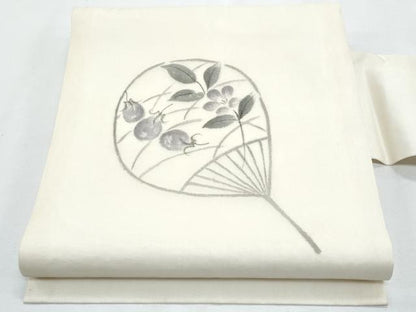 平和屋着物＊夏物　九寸名古屋帯　作家物　手描き　団扇枝花文　成り物　正絹　逸品　CABH8075fb
