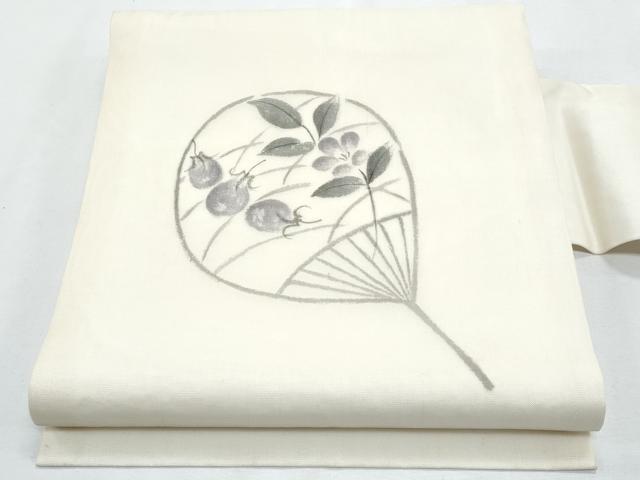 平和屋着物＊夏物　九寸名古屋帯　作家物　手描き　団扇枝花文　成り物　正絹　逸品　CABH8075fb
