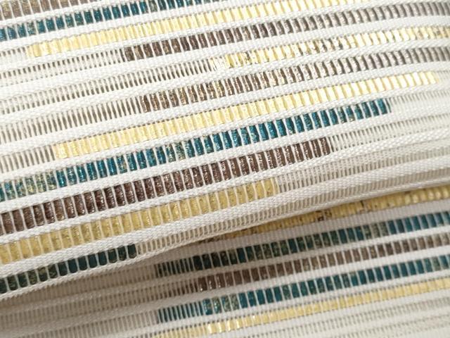 平和屋着物＊夏物　八寸名古屋帯　絽綴れ　横段文　金糸　正絹　逸品　CABH8077fb