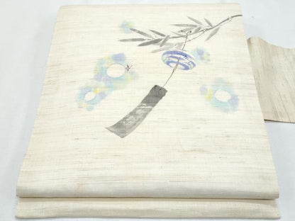 平和屋着物＊夏物　九寸名古屋帯　手描き　風鈴　蛍　麻　逸品　CABH8084fb