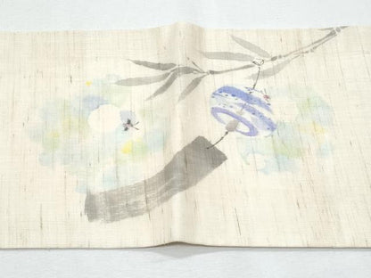 平和屋着物＊夏物　九寸名古屋帯　手描き　風鈴　蛍　麻　逸品　CABH8084fb
