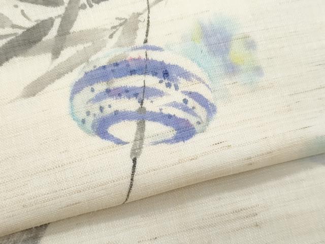平和屋着物＊夏物　九寸名古屋帯　手描き　風鈴　蛍　麻　逸品　CABH8084fb